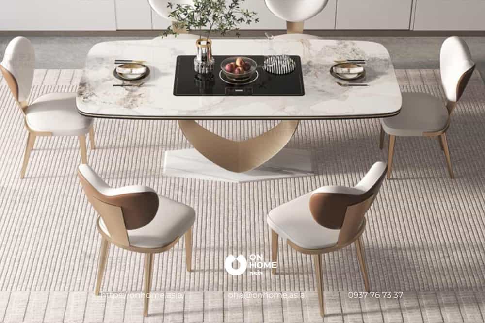 Bộ bàn ăn 6 ghế màu trắng kết hợp nâu gỗ sang trọng, tinh tế