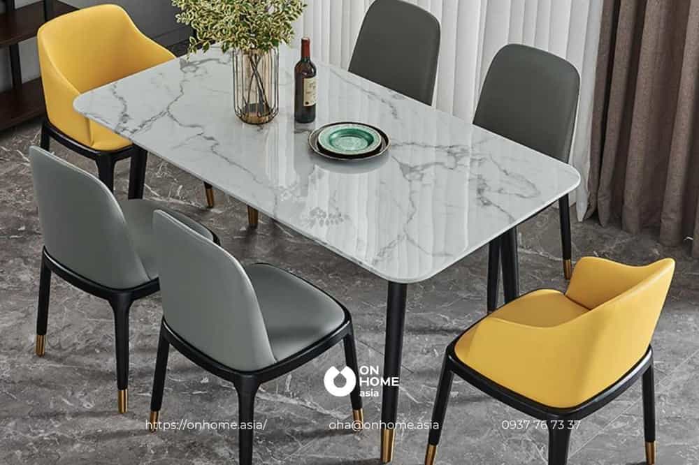 Bộ bàn ăn 4 ghế mặt đá Ceramic đơn giản, hiện đại