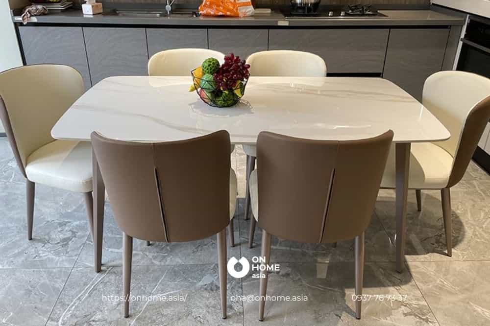 Bộ bàn ăn 6 ghế màu trắng thiết kế đơn giản