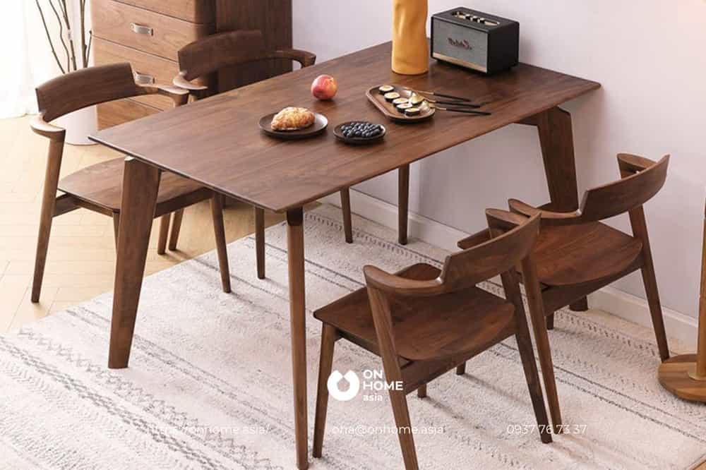 Bộ bàn ăn 4 ghế bằng gỗ Óc Chó đơn giản