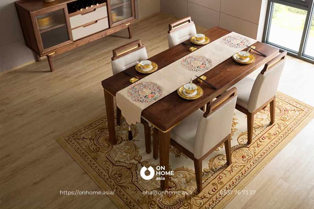 Bộ bàn ăn gỗ Óc Chó thiết kế sang trọng
