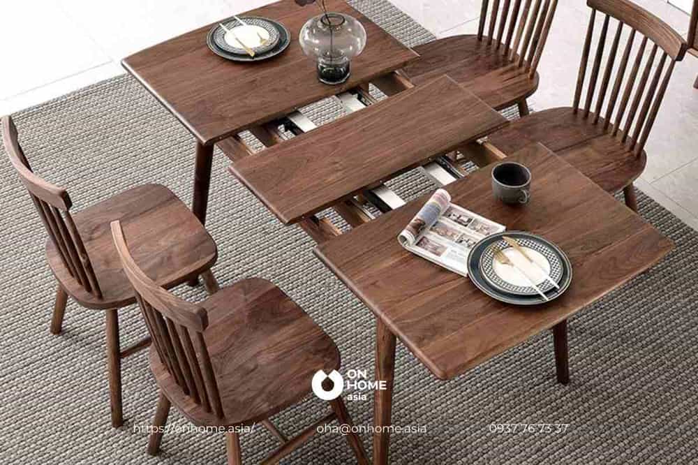 Bộ bàn ghế ăn gỗ Óc Chó thiết kế thông minh