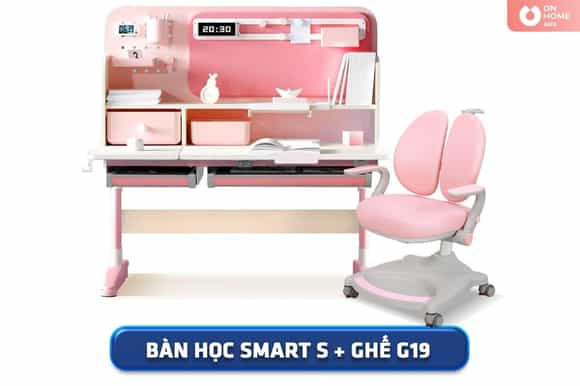 Bộ bàn học thông minh Chilux Smart S kèm ghế màu hồng