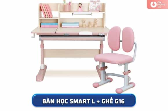 Bộ bàn học thông minh Chilux Smart L kèm ghế màu hồng