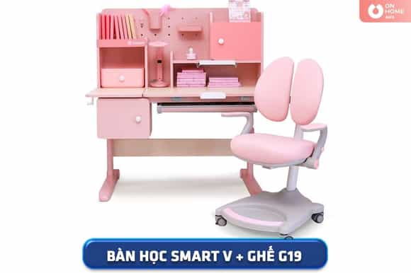 Bộ bàn học thông minh Chilux Smart V kèm ghế màu hồng