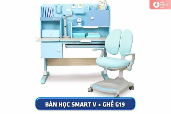 Bộ bàn học thông minh Chilux Smart V kèm ghế màu xanh
