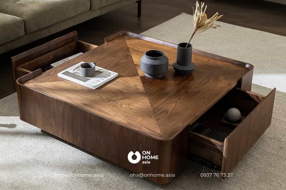 Mẫu bàn trà gỗ Óc Chó hình vuông đẹp
