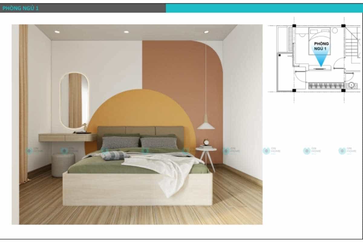 Phối cảnh thiết kế nội thất nhà phố dành cho phòng ngủ master 