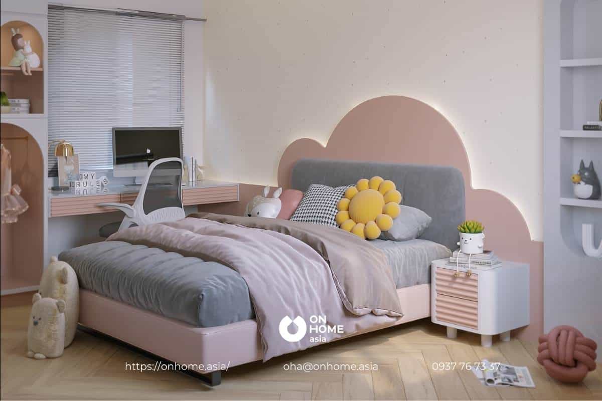 Thiết kế nội thất phòng ngủ bé gái với gam màu hồng ngọt ngào