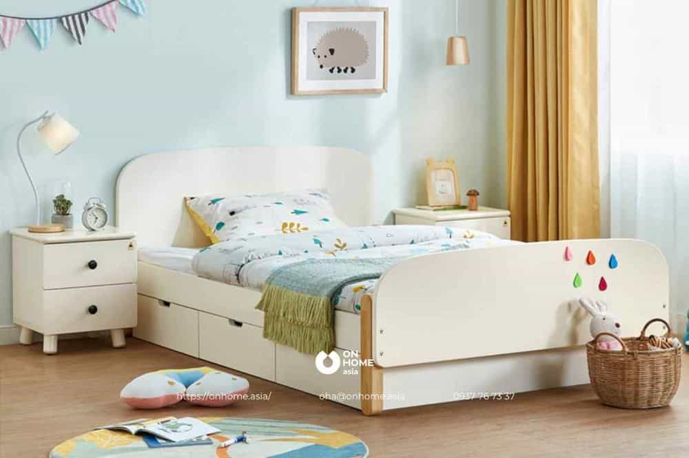 Giường gỗ màu trắng 1m2 dành cho bé trai đẹp
