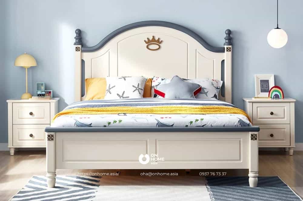 Giường ngủ gỗ màu trắng cho bé trai 9 tuổi đẹp
