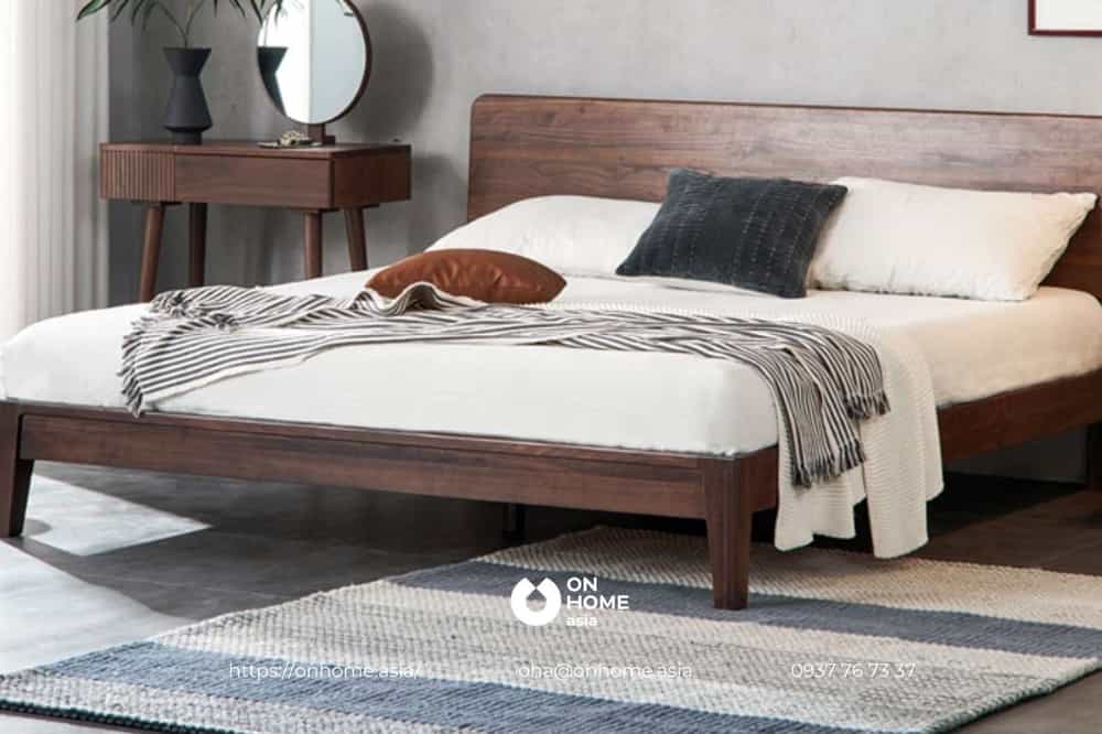 Giường ngủ thấp bằng gỗ Óc Chó