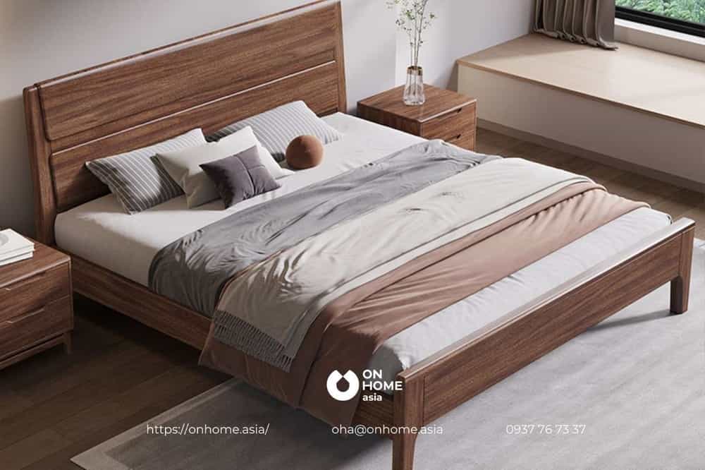 Giường ngủ gỗ Óc Chó đơn giản mà đẹp