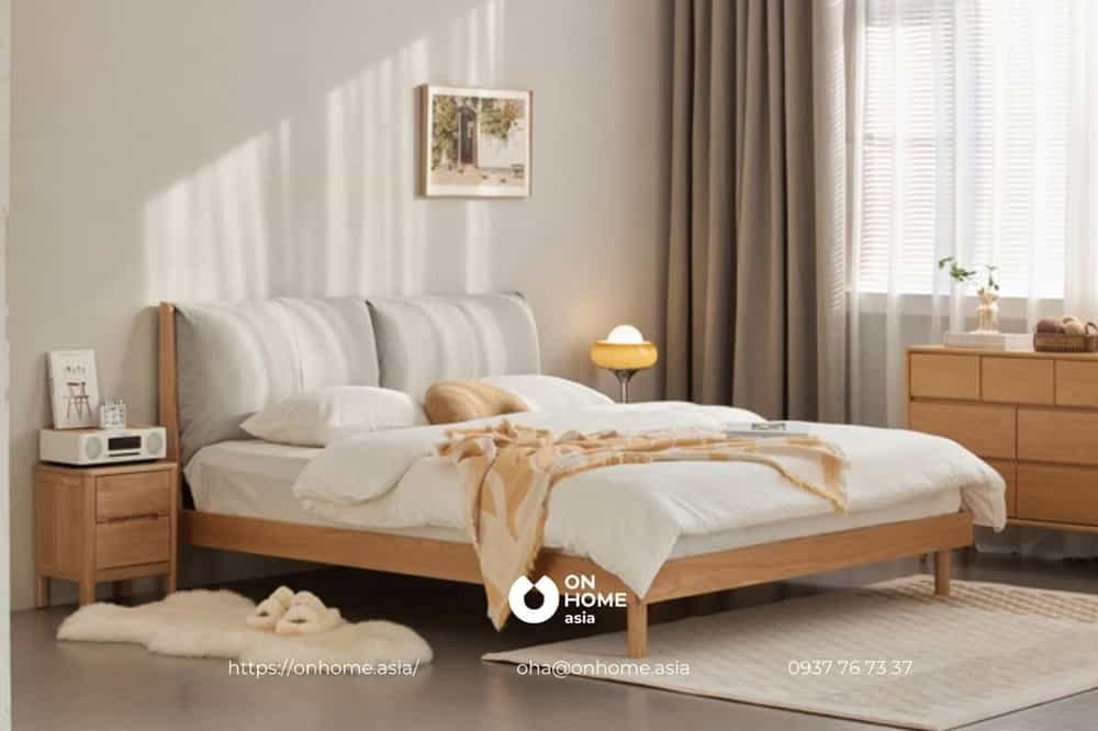 Giường ngủ gỗ phong cách Bắc Âu đơn giản