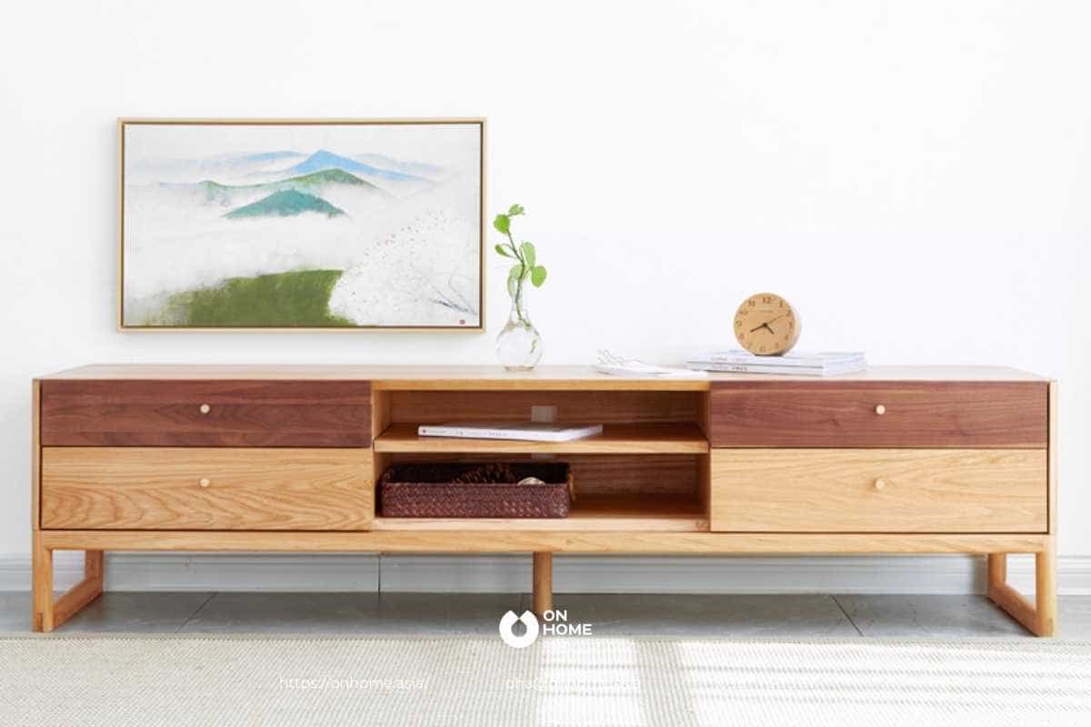 Kệ tivi bằng gỗ tự nhiên đẹp, đơn giản