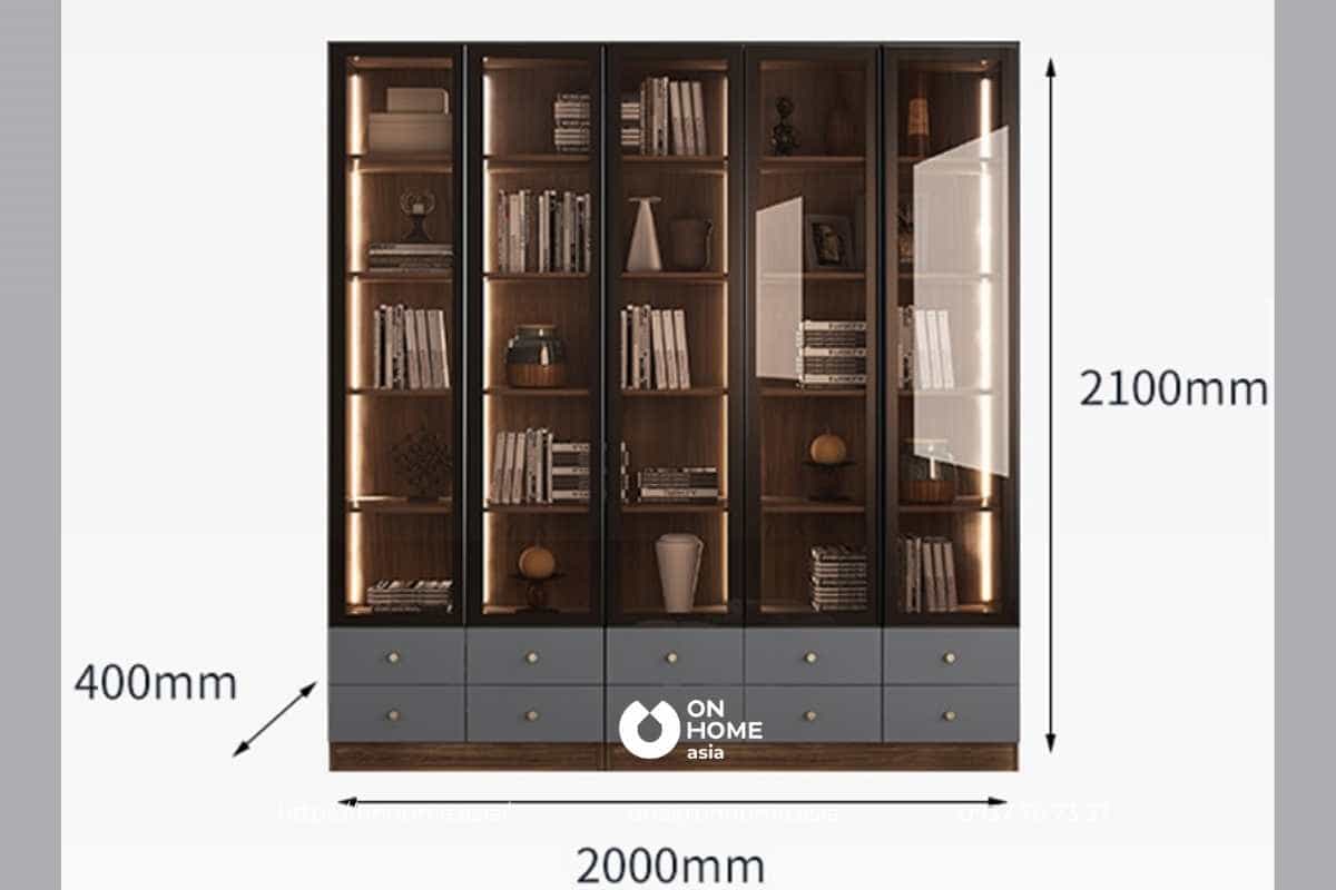 Tủ sách bằng nhôm kính 5 tầng đẹp