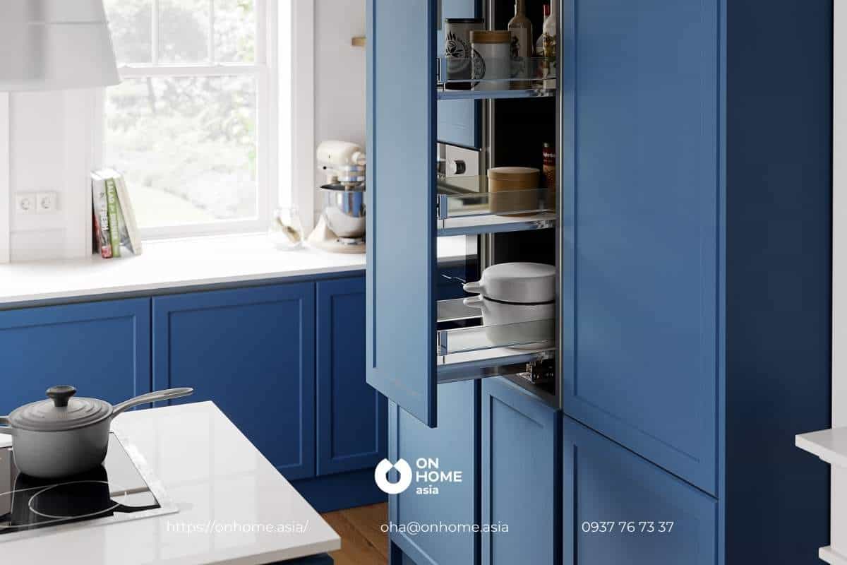 Thiết kế tủ bếp màu xanh đẹp mắt