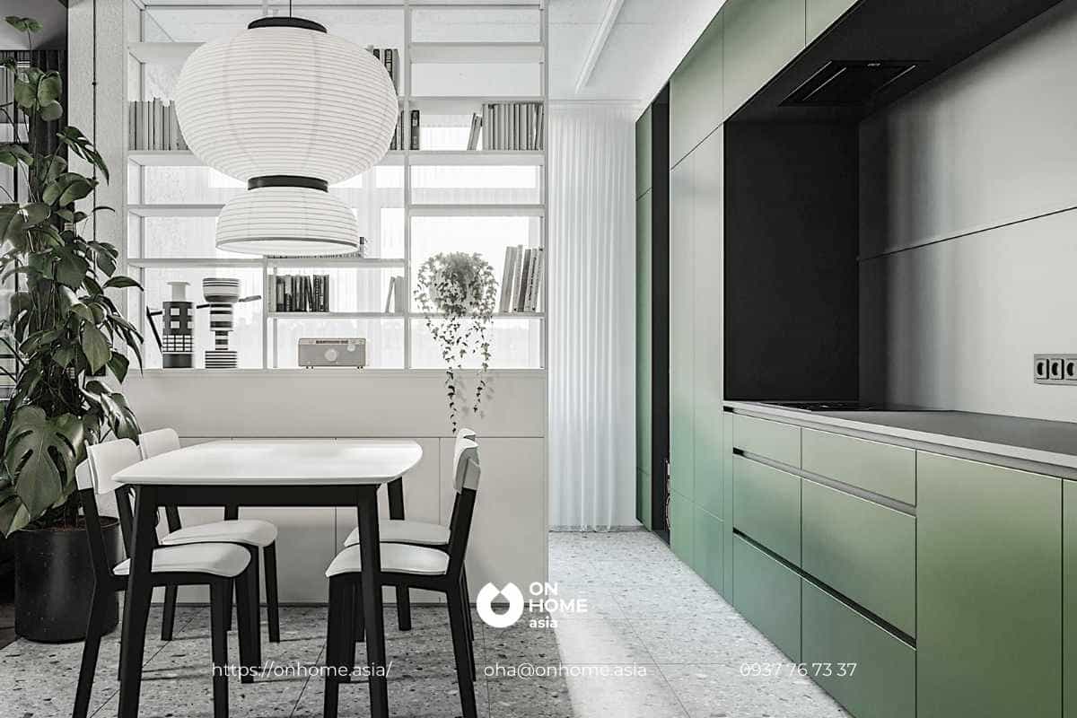 Phòng bếp màu xanh lá đẹp