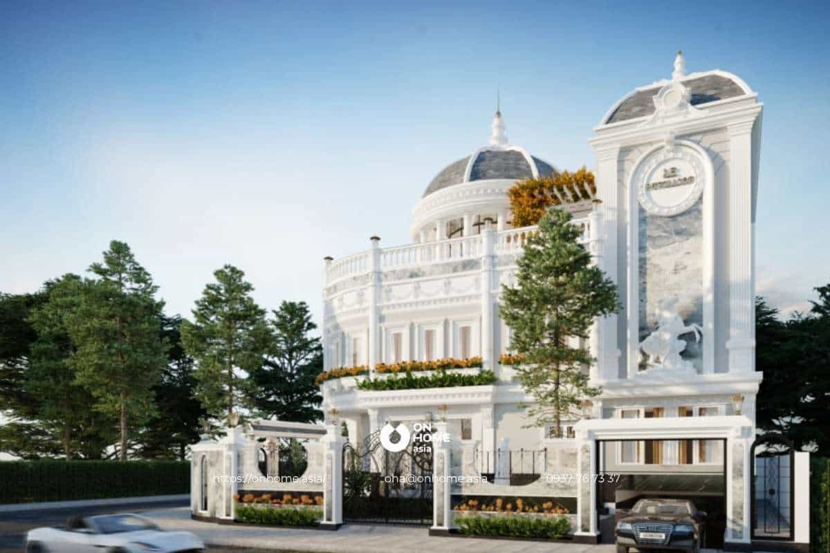 Phối cảnh bên ngoài của biệt thự Cổ Điển kiểu Pháp