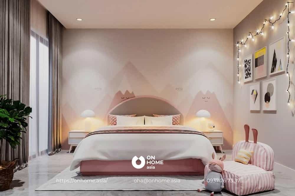Phòng ngủ màu hồng tiện nghi cho con gái