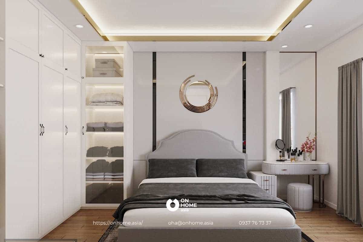 Phòng ngủ nhỏ với gam màu trắng thanh lịch