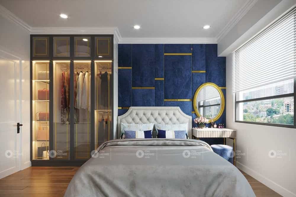 Nội thất phòng ngủ tân cổ điển với màu xanh
