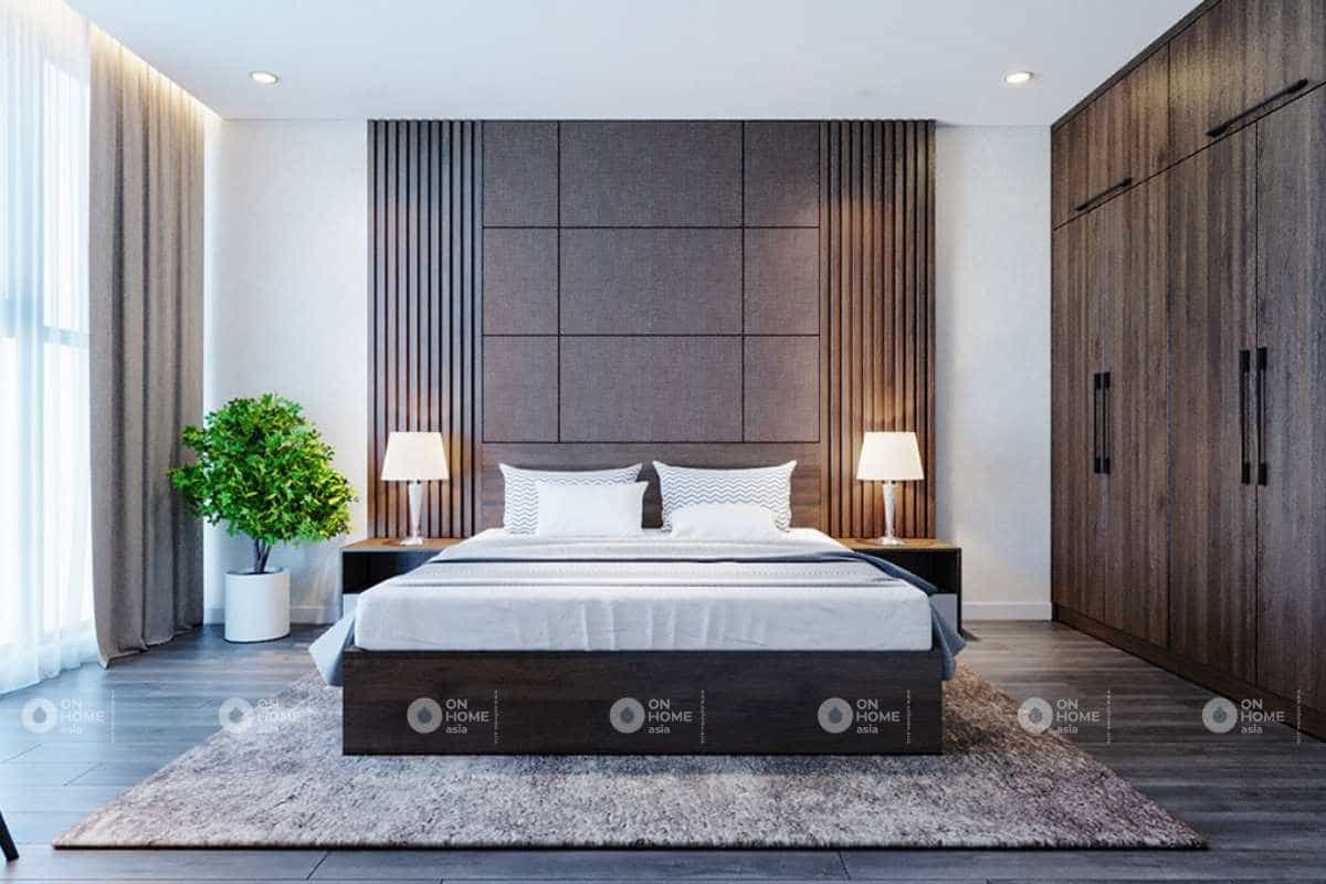 Thiết kế nội thất phòng ngủ nhà phố 5x20m với nội thất bằng gỗ êm ái