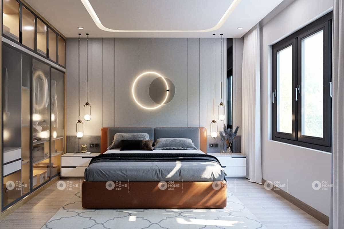 Thiết kế phòng ngủ master theo phong cách hiện đại với những đường nét mạnh mẽ