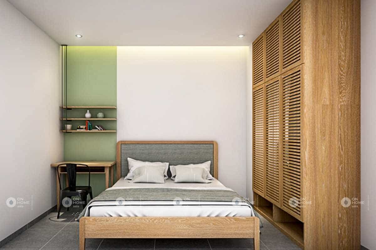 Thiết kế phòng ngủ thứu 2 với sự kết hợp giữa sắc xám và xanh non