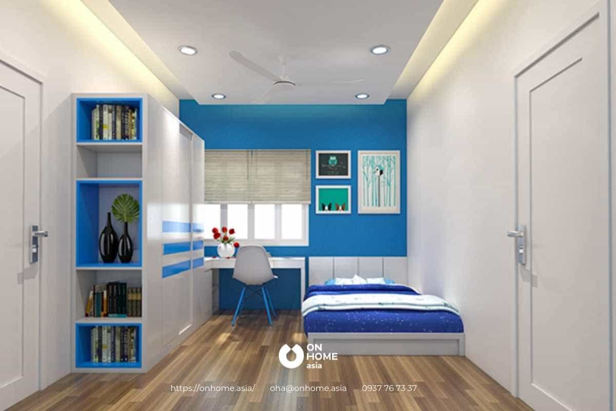 Thiết kế phòng ngủ trẻ em đẹp với màu xanh và trắng