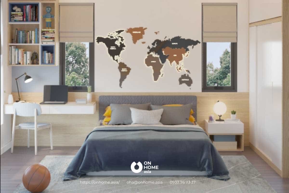 Phòng ngủ bé trai với chủ đề thế giới