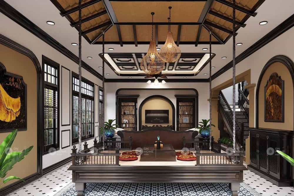 kiến trúc phòng khách đẹp theo lối cổ điển Việt Nam 