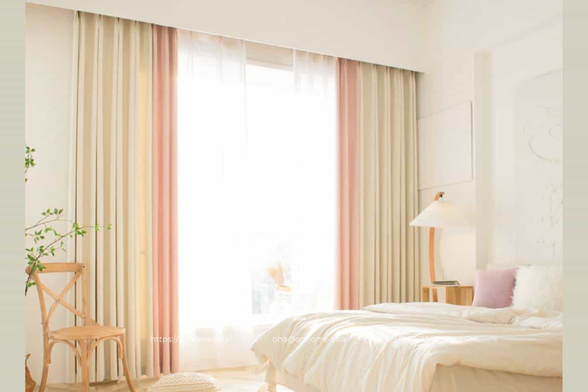 Rèm vải cửa sổ phòng ngủ màu hồng dễ thương