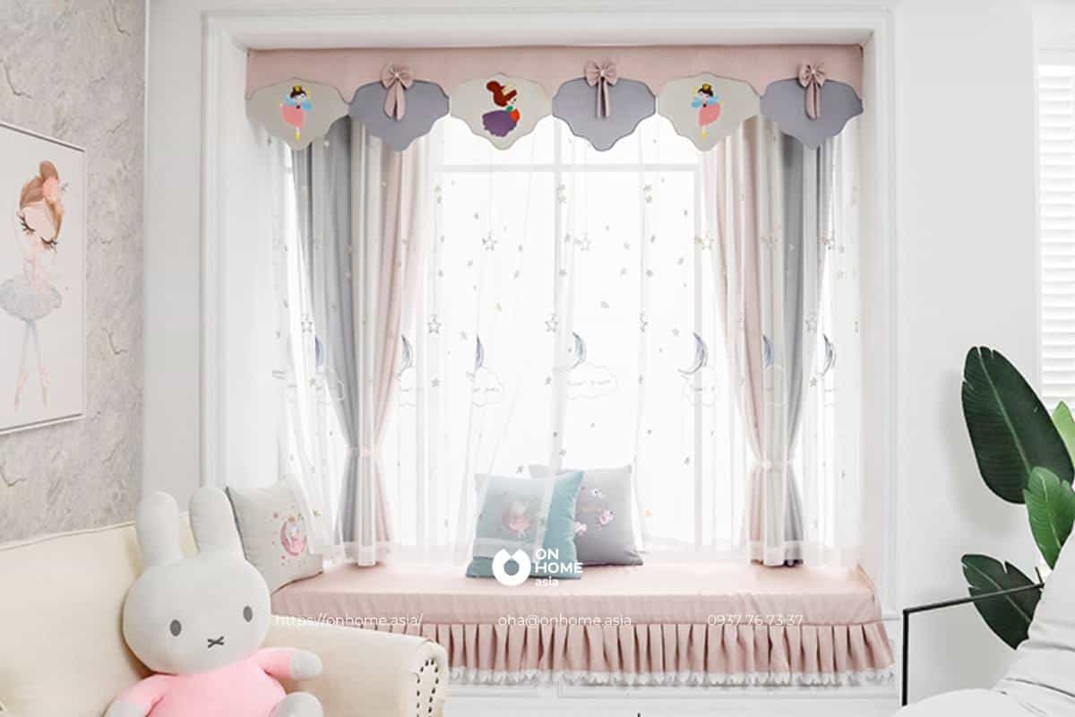 Rèm cửa sổ phòng ngủ nhỏ màu hồng đẹp