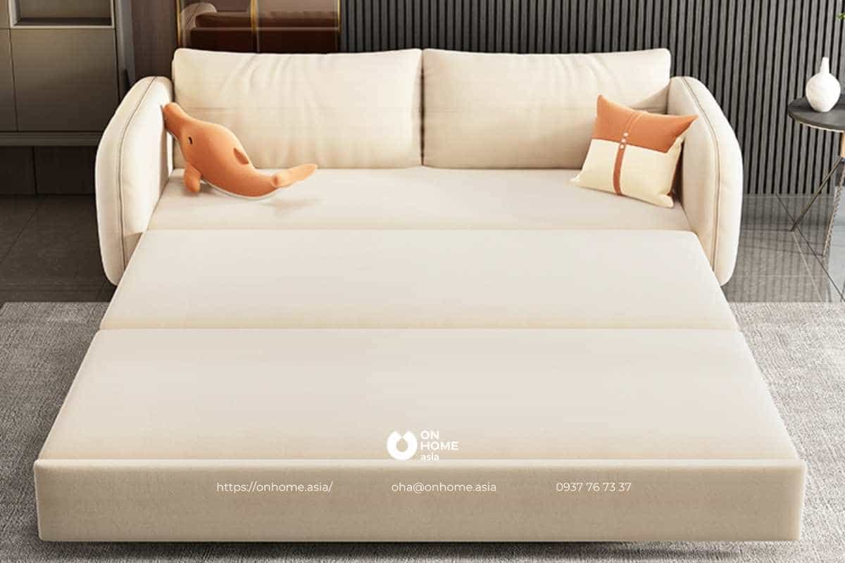 Sofa giường nỉ màu kem cao cấp