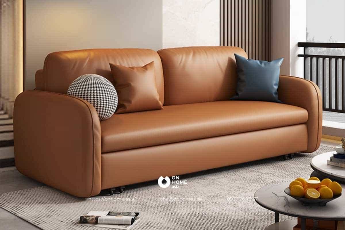 Sofa giường da màu nâu cao cấp