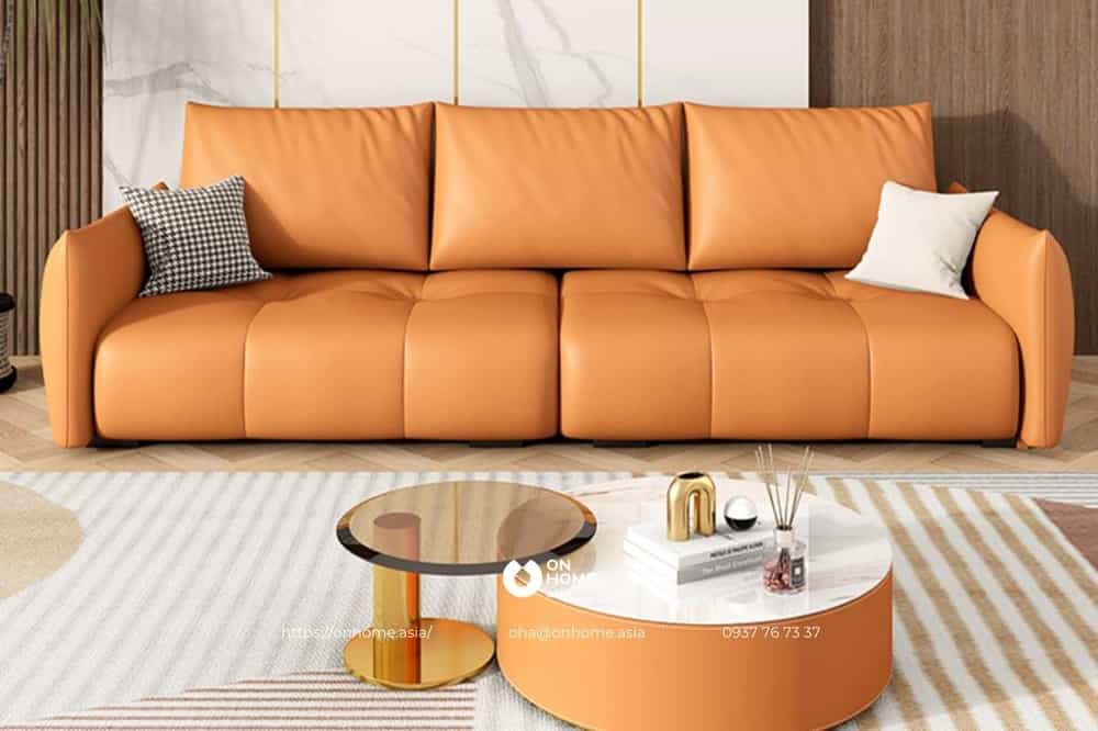 Sofa da chân thấp màu cam nổi bật