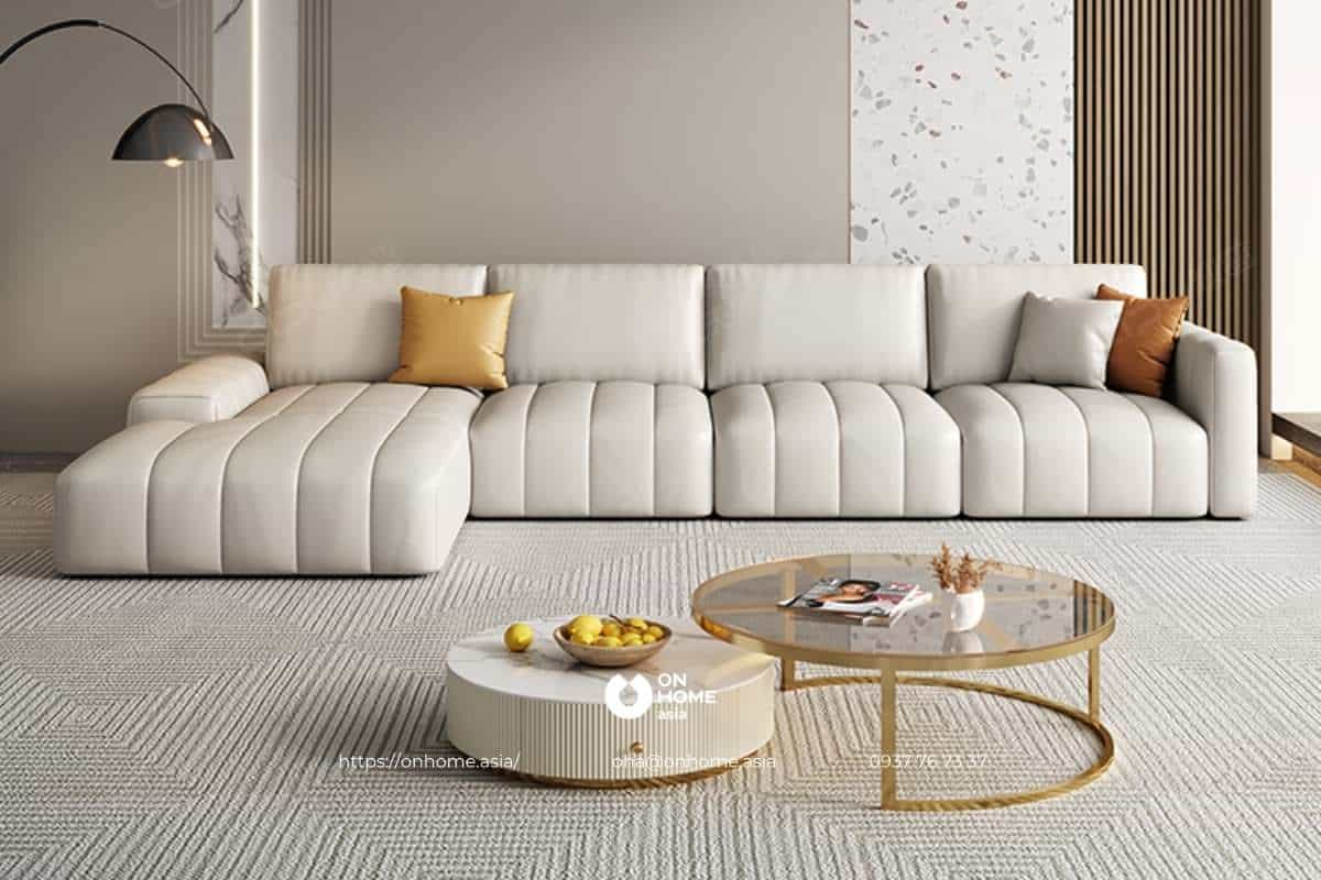 Sofa chữ L màu kem sang trọng