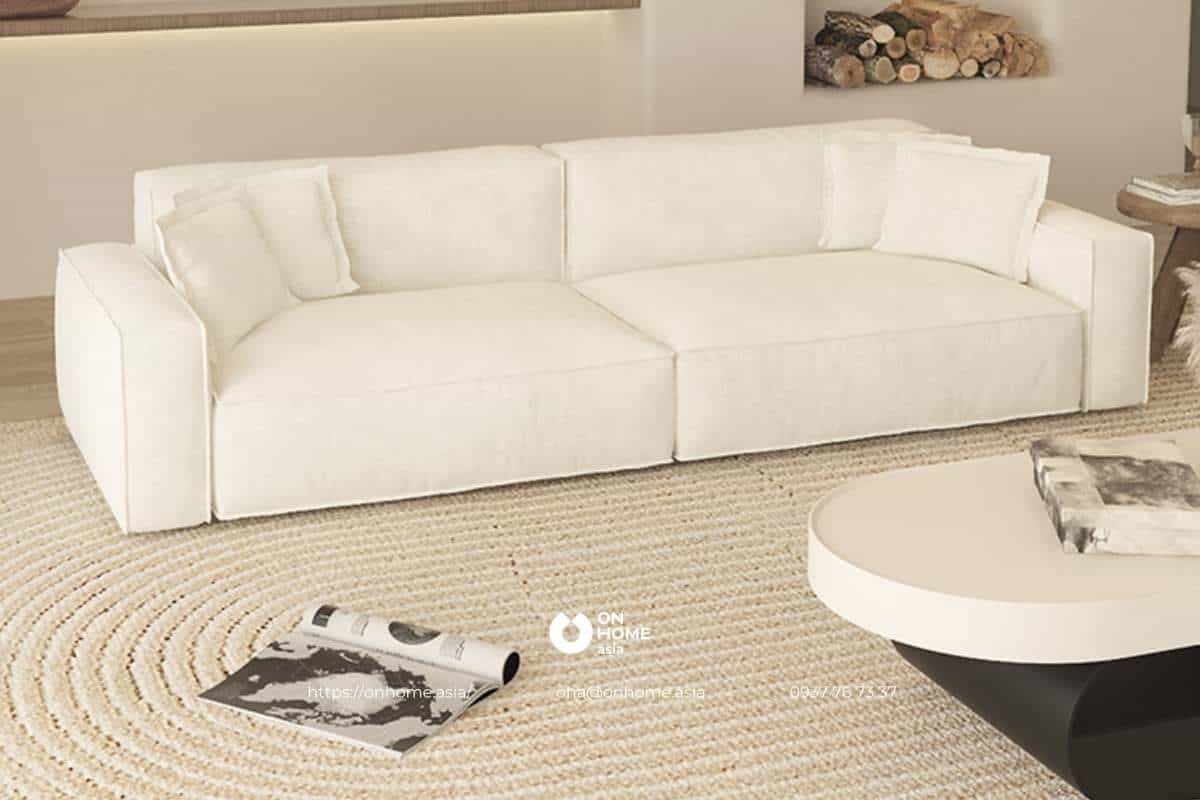 Sofa nỉ màu trắng phong cách Bắc Âu cao cấp nhập khẩu