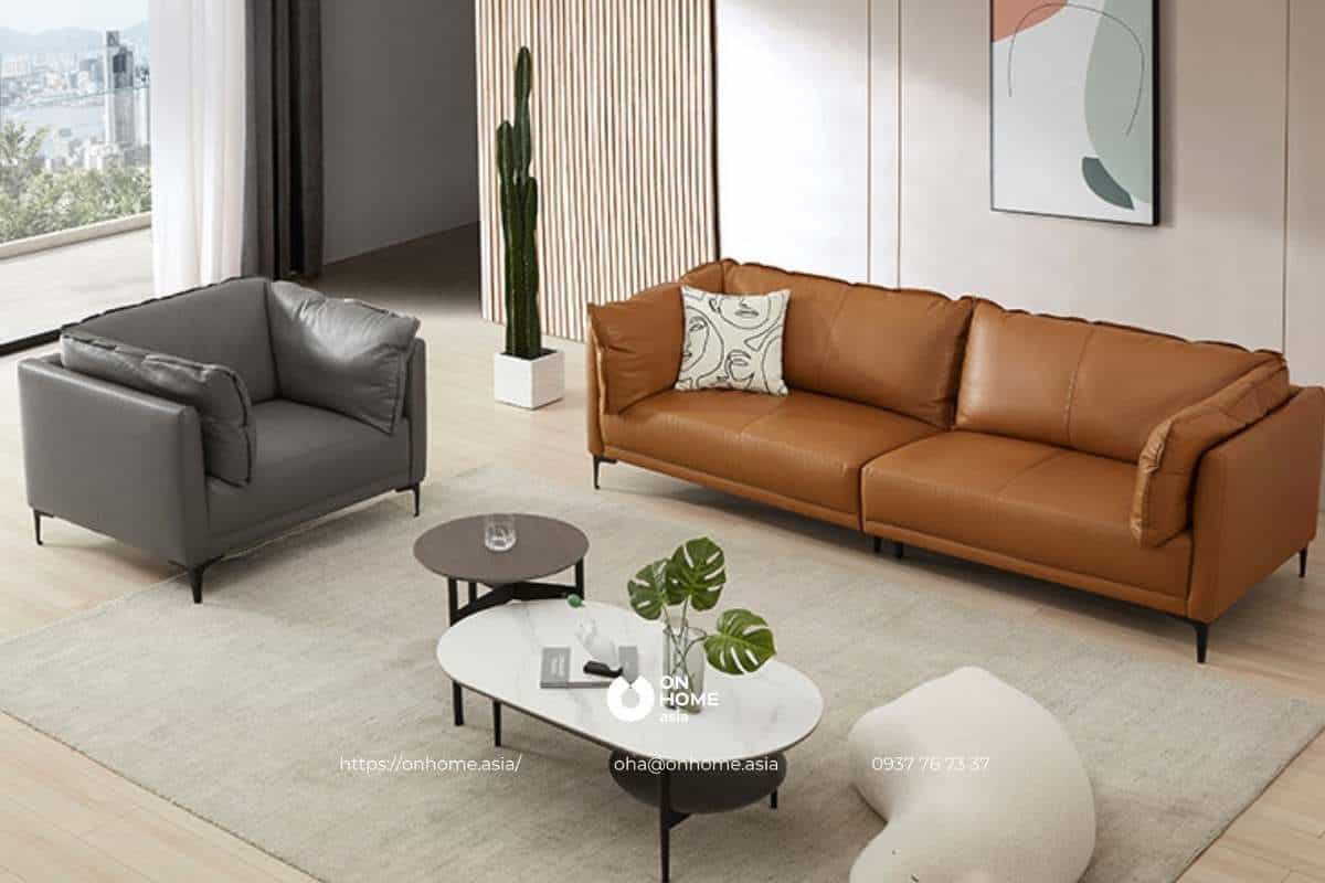 Ghế sofa da màu nâu nhỏ gọn