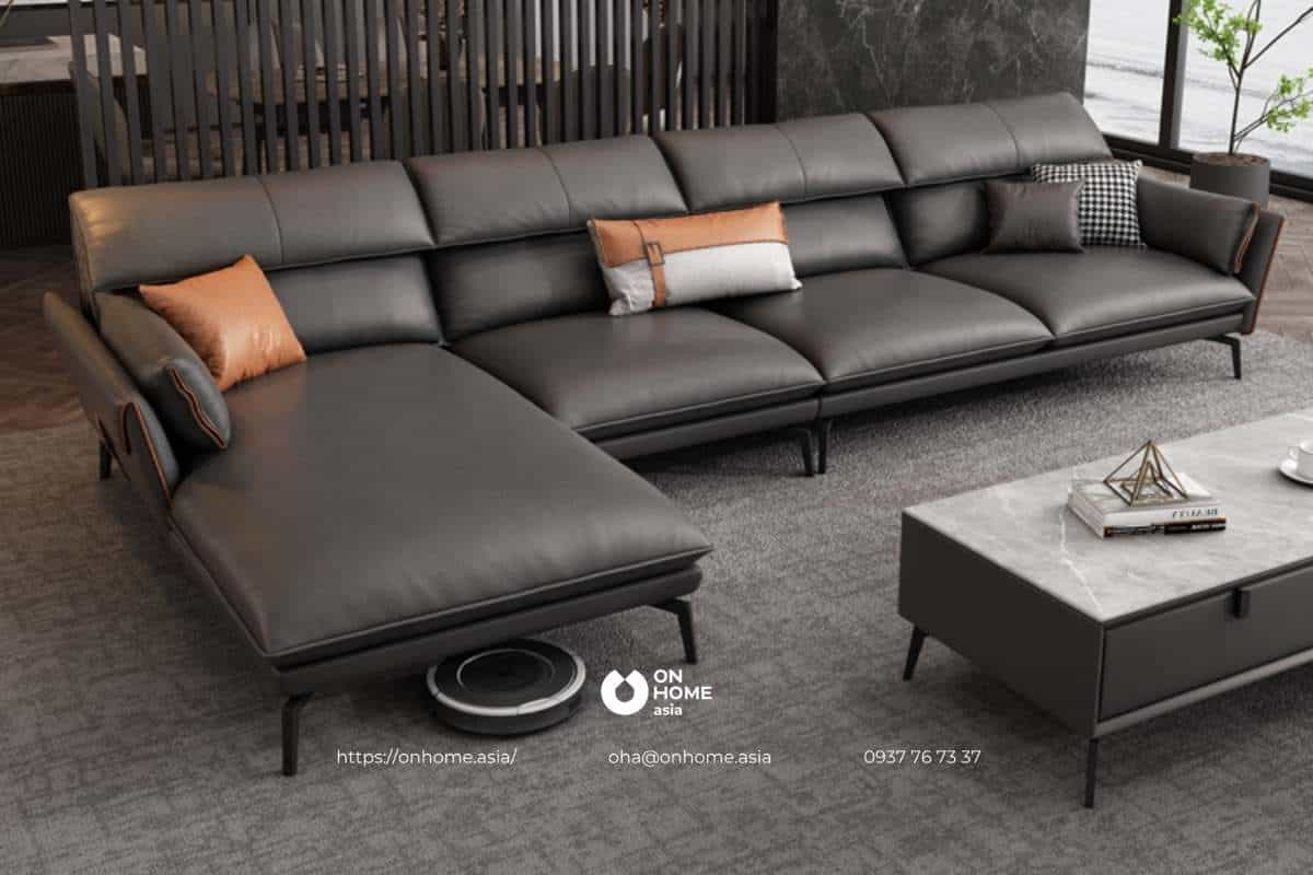 Bộ sofa phòng khách bằng chất liệu da màu đen cao cấp nhập khẩu