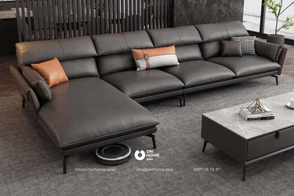 Bộ sofa phòng khách bằng chất liệu da màu đen cao cấp nhập khẩu