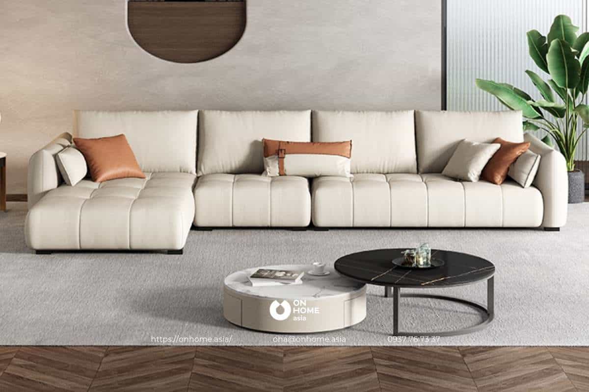 Sofa chữ L màu kem cao cấp nhập khẩu