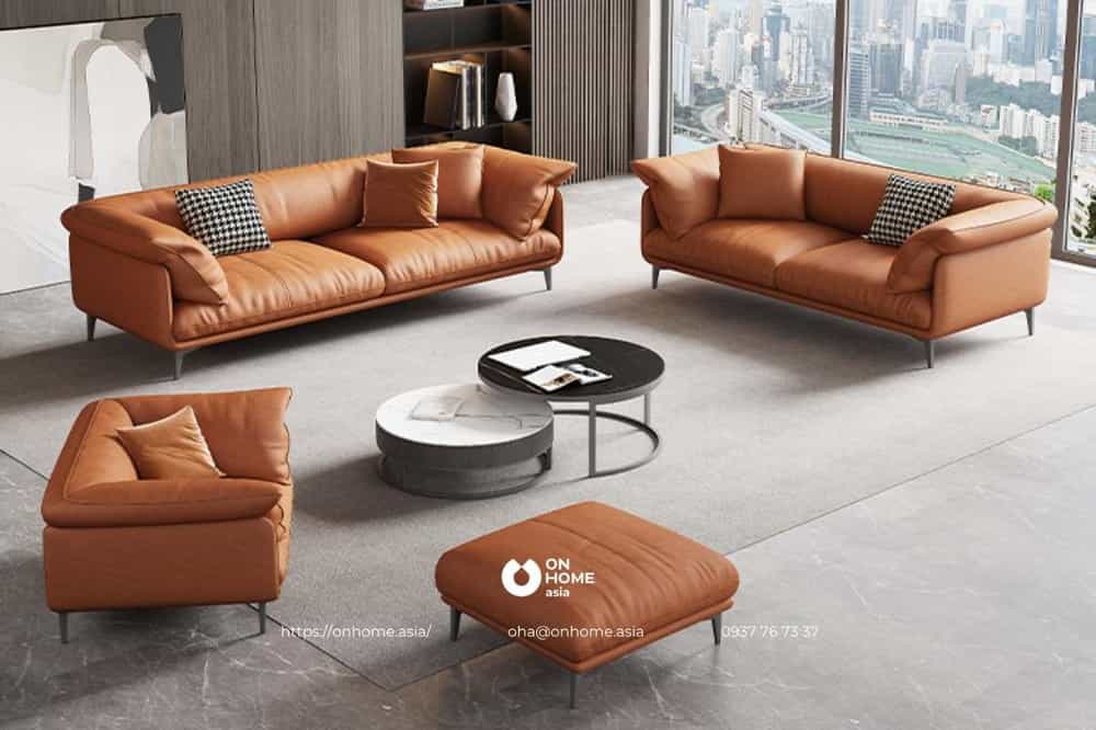 Bộ sofa phòng khách bằng chất liệu da cao cấp nhập khẩu