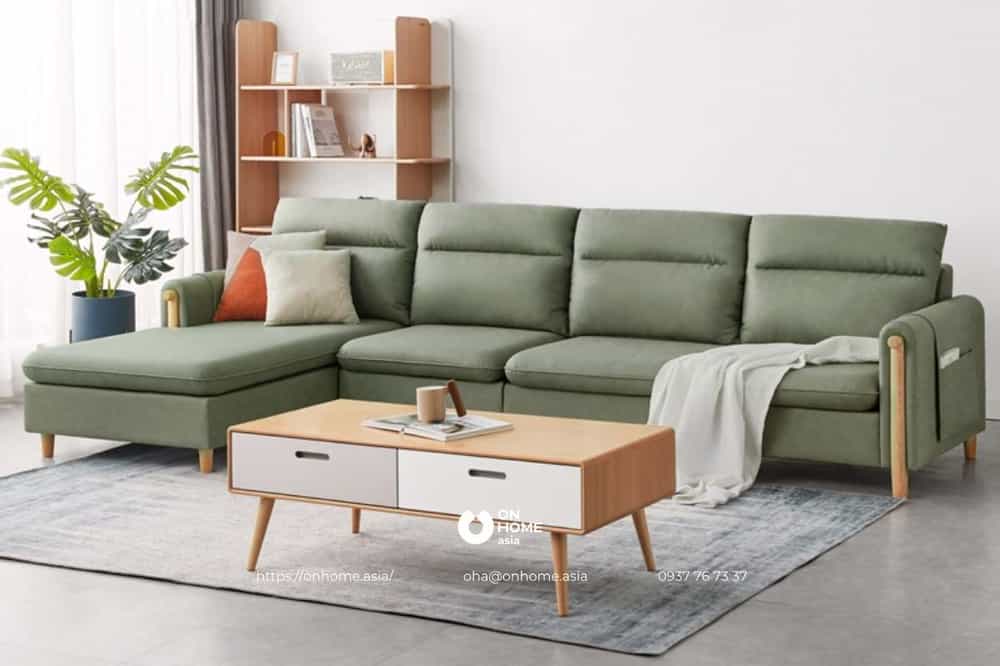 Ghế sofa nỉ chân gỗ màu xanh cao cấp nhập khẩu