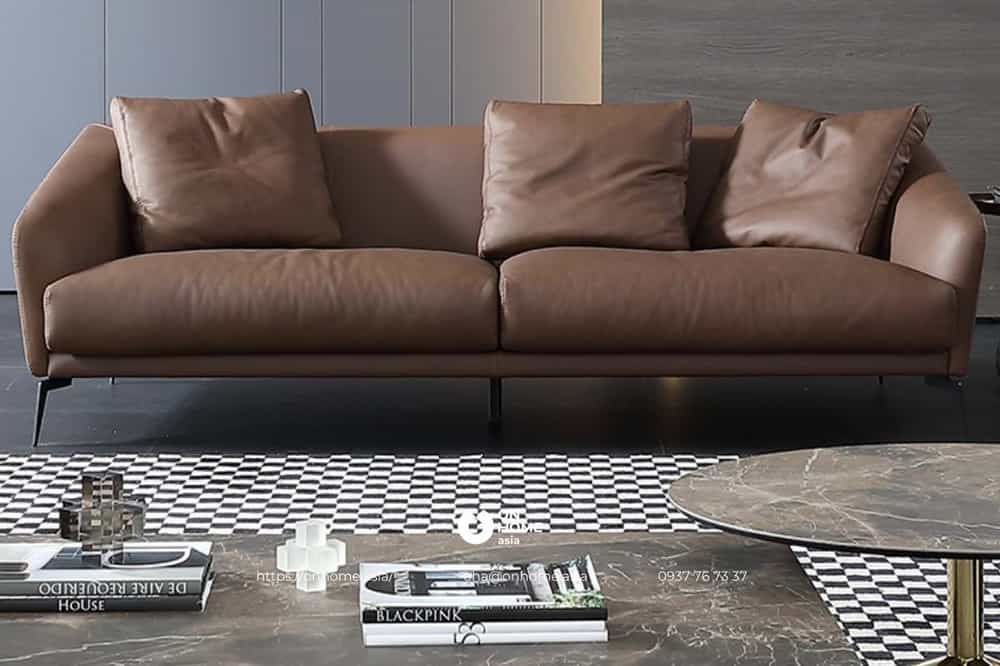 Sofa da nâu chân mảnh thiết kế tinh tế