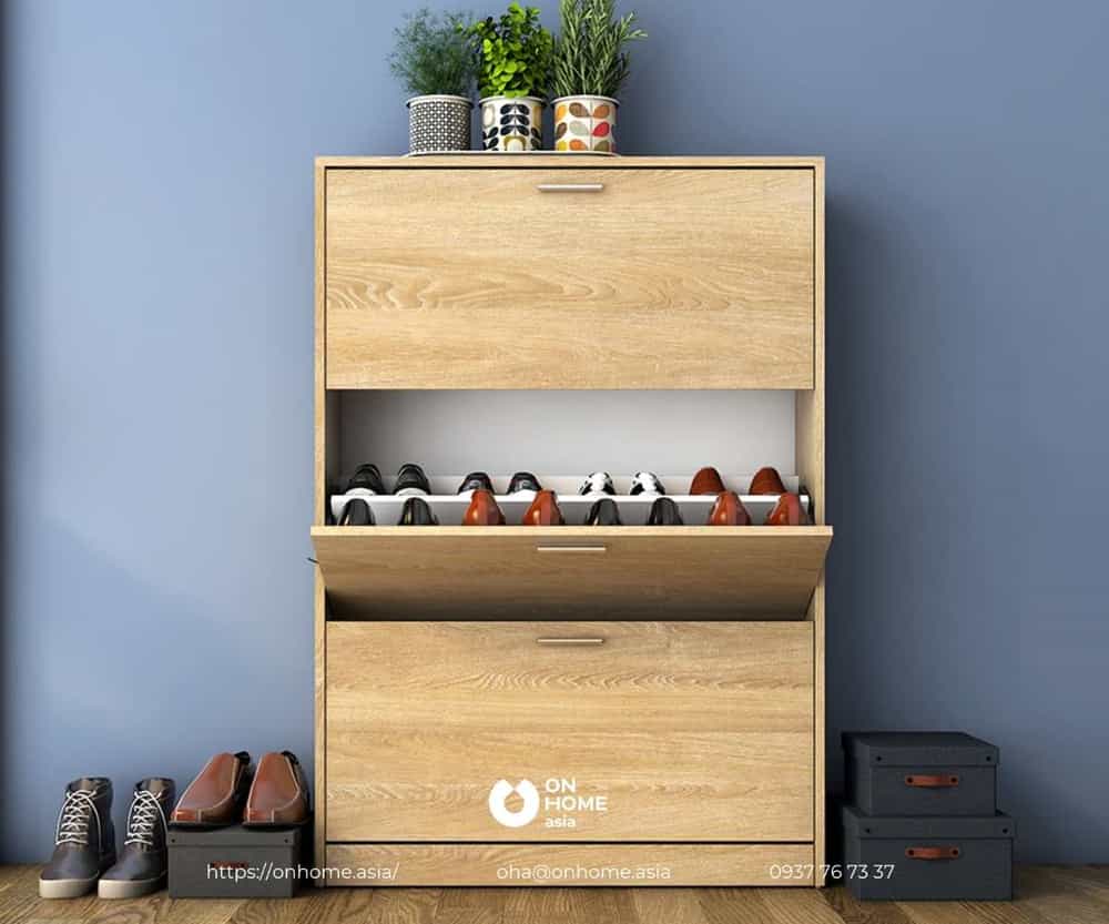 Tủ giầy dép thông minh 3 tầng bằng gỗ sồi
