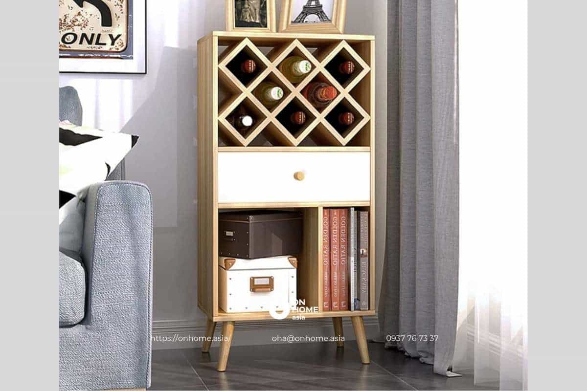 Tủ rượu gỗ công nghiệp kết hợp tủ trang trí đẹp