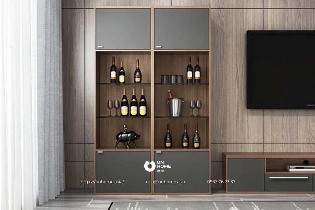 Tủ trang trí kết hợp tủ rượu đơn giản