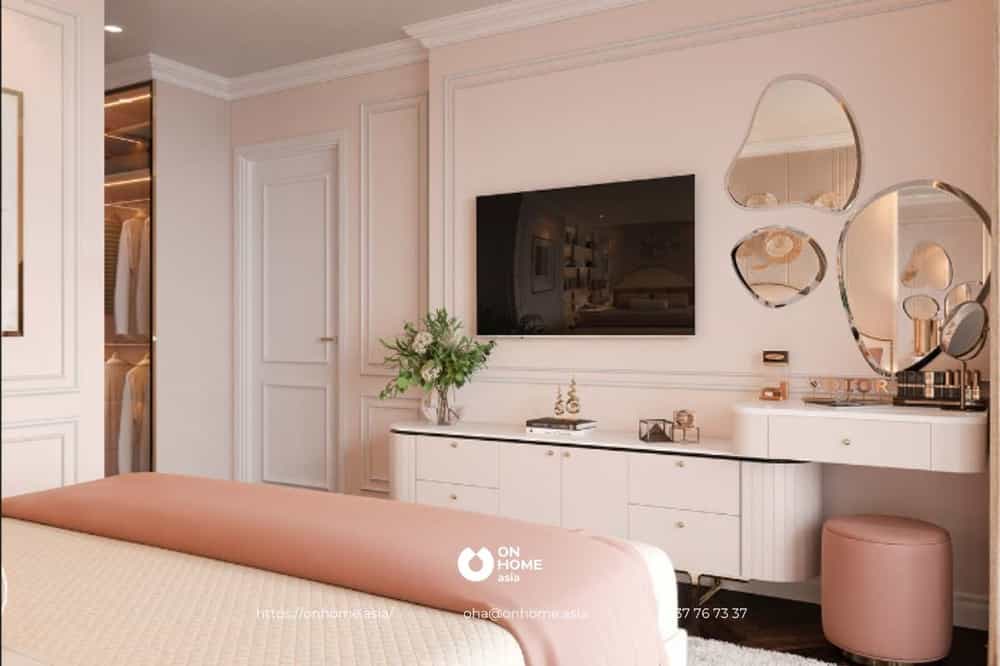 Thiết kế phòng ngủ nhỏ với gam màu hồng nữ tính, đẹp